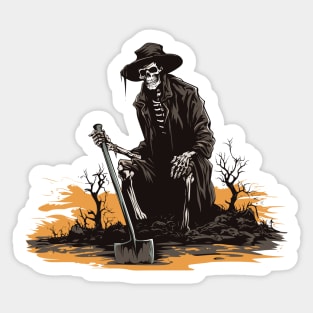 Creepy Skeleton Gravedigger - Halloween Gift For Gravedigger Sticker